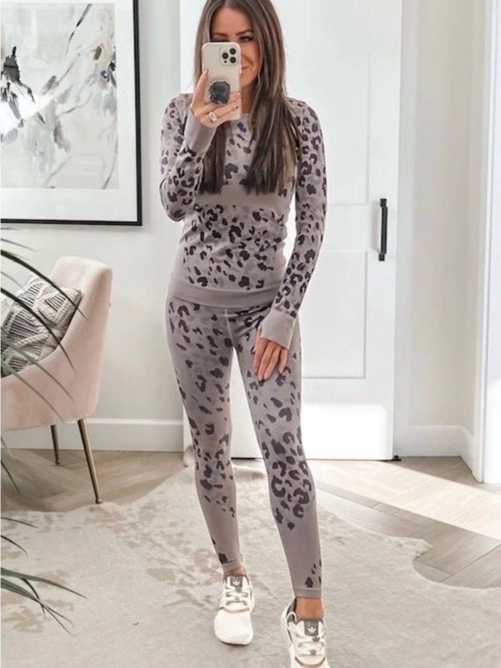 Zella Women’s seamless leopard print top and legging set muted purple/mauve XL
